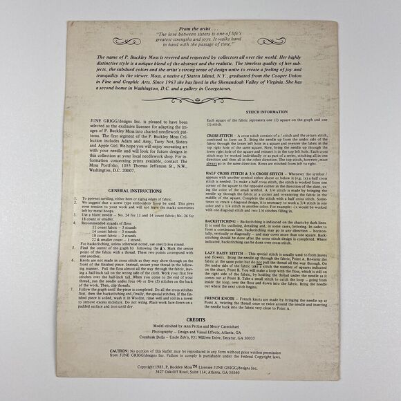 1983 June Grigg P. Buckley Moss Sisters 102 Counted Cross Stitch Pattern 8544 - Picture 6 of 10